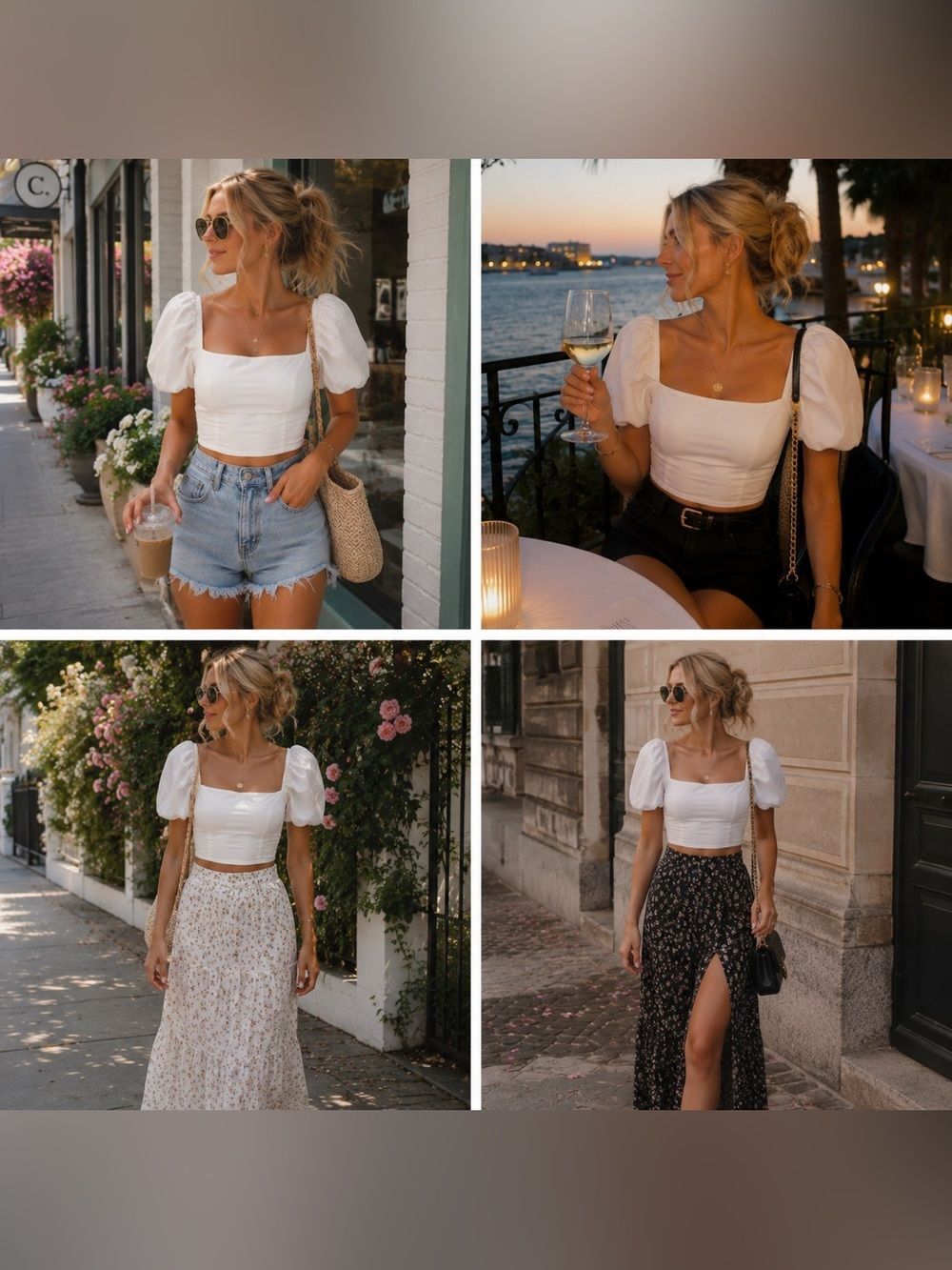 Abercrombie & Fitch White Square-Neck Puff Sleeve Crop Top